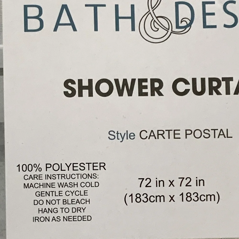 Paris Eiffel Tower Shower Curtain Fabric White Gold Multi Color 72 in X 72 in - Picture 6 of 13